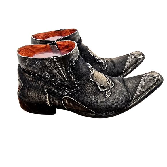 Robert Wayne Morris Mens 7 Dark Gray Distressed Denim Side Zip Square Toe Boots - Picture 1 of 11
